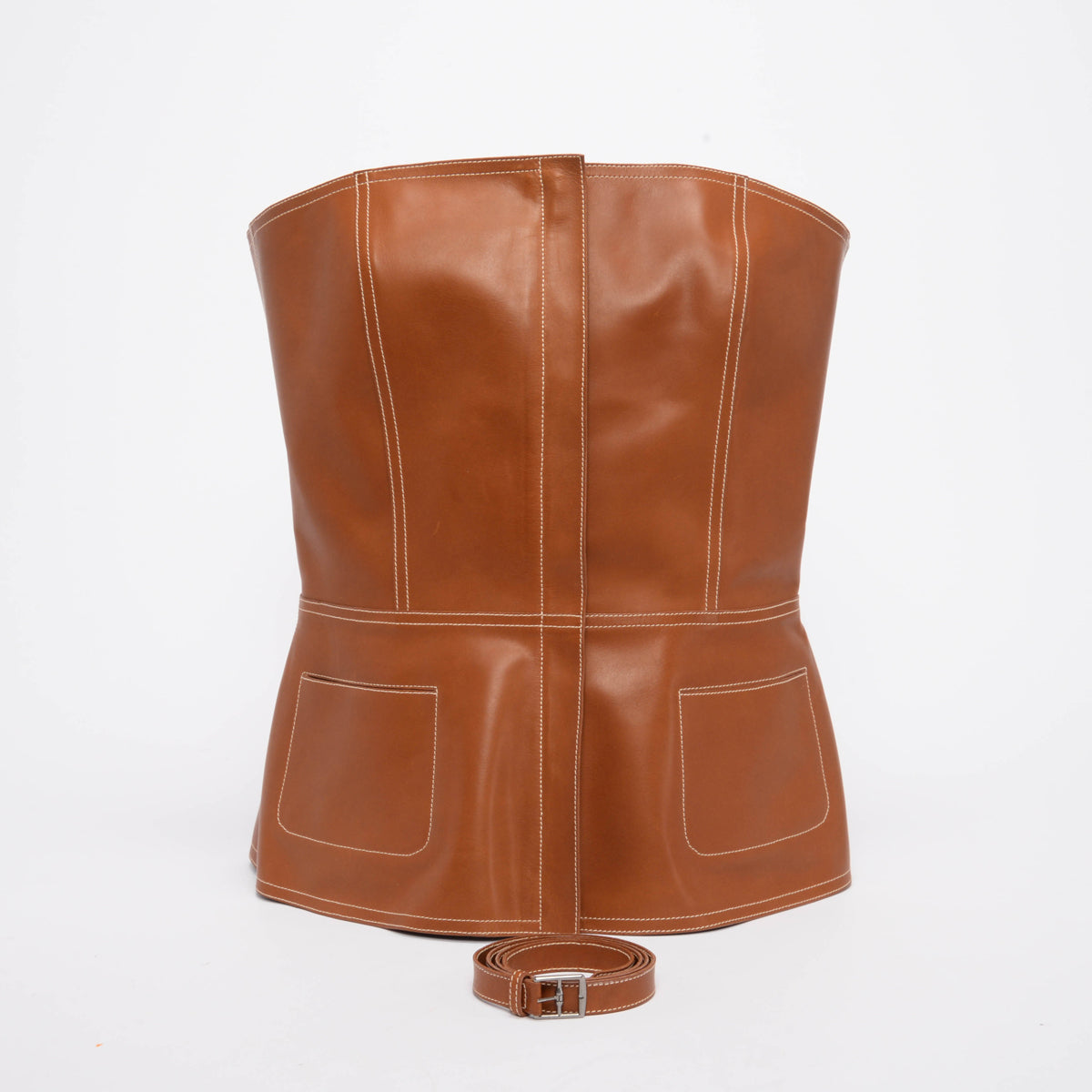 Hermes Caramel Barenia Sculpted Bustier FR 38