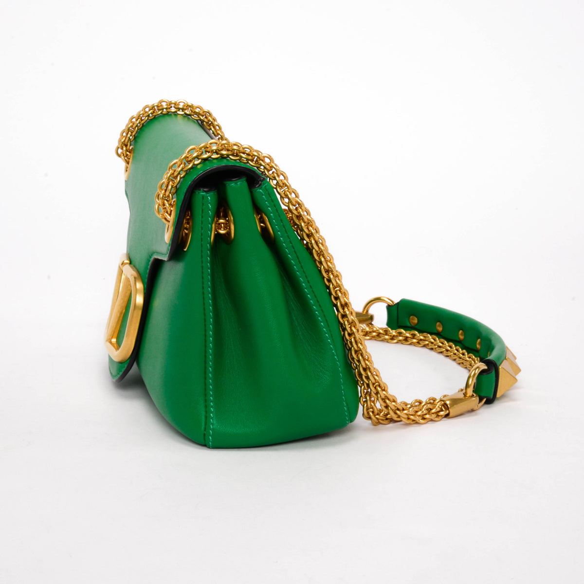 Valentino Ultra Green Nappa Stud Sign Shoulder Bag