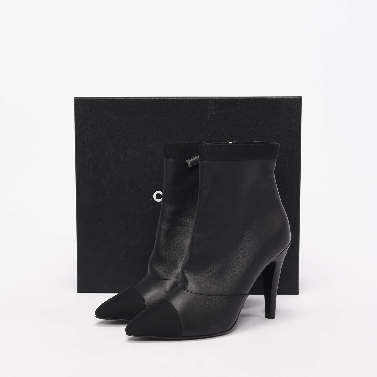 Chanel Black Lambskin Cap Toe Ankle Boots 40