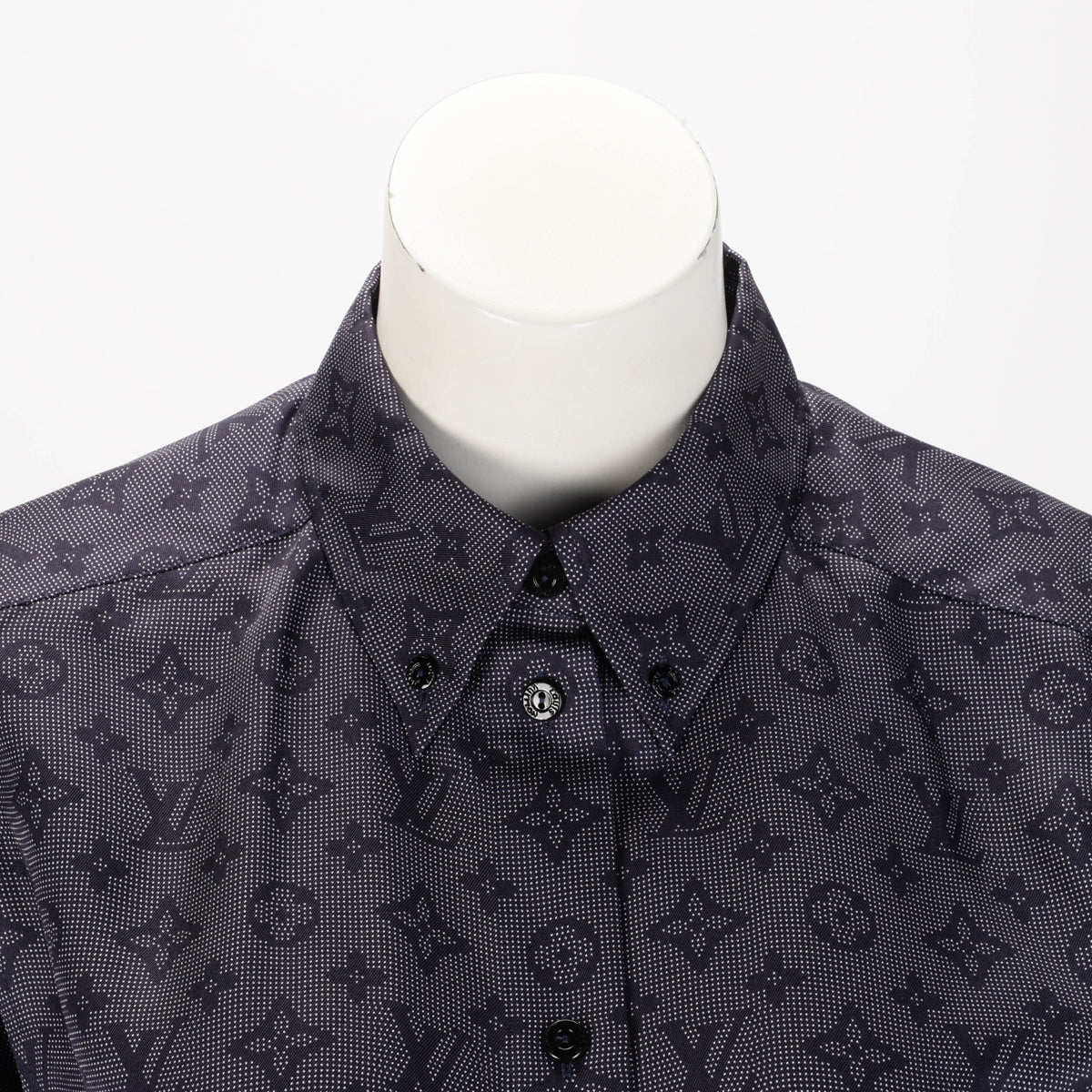 Louis Vuitton Navy Silk Inverted Mahina Monogram Shirt FR 38