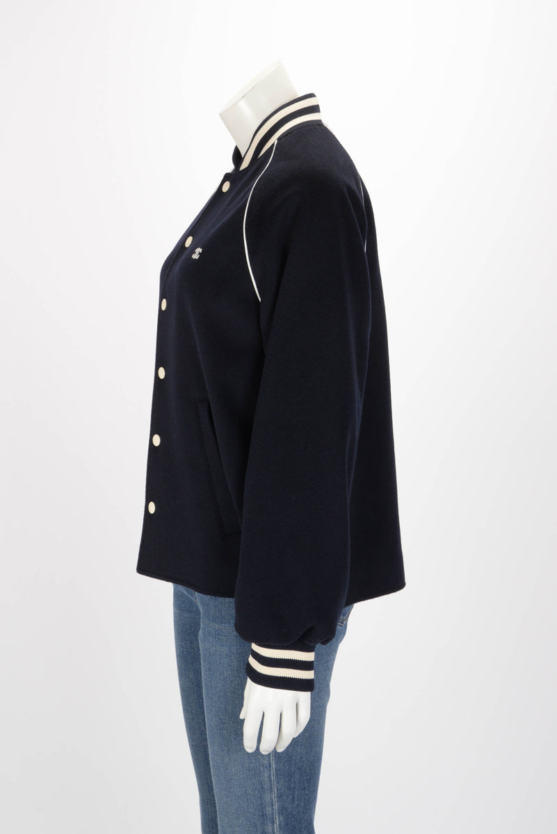 Celine Dark Navy Wool Triomphe Teddy Jacket FR 38