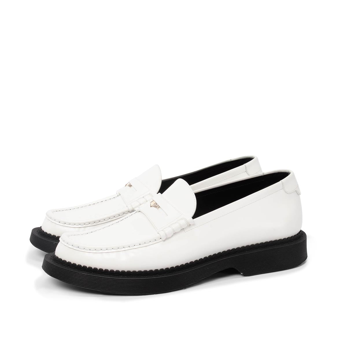 Saint Laurent White Calfskin Teddy Penny Loafers FR 44