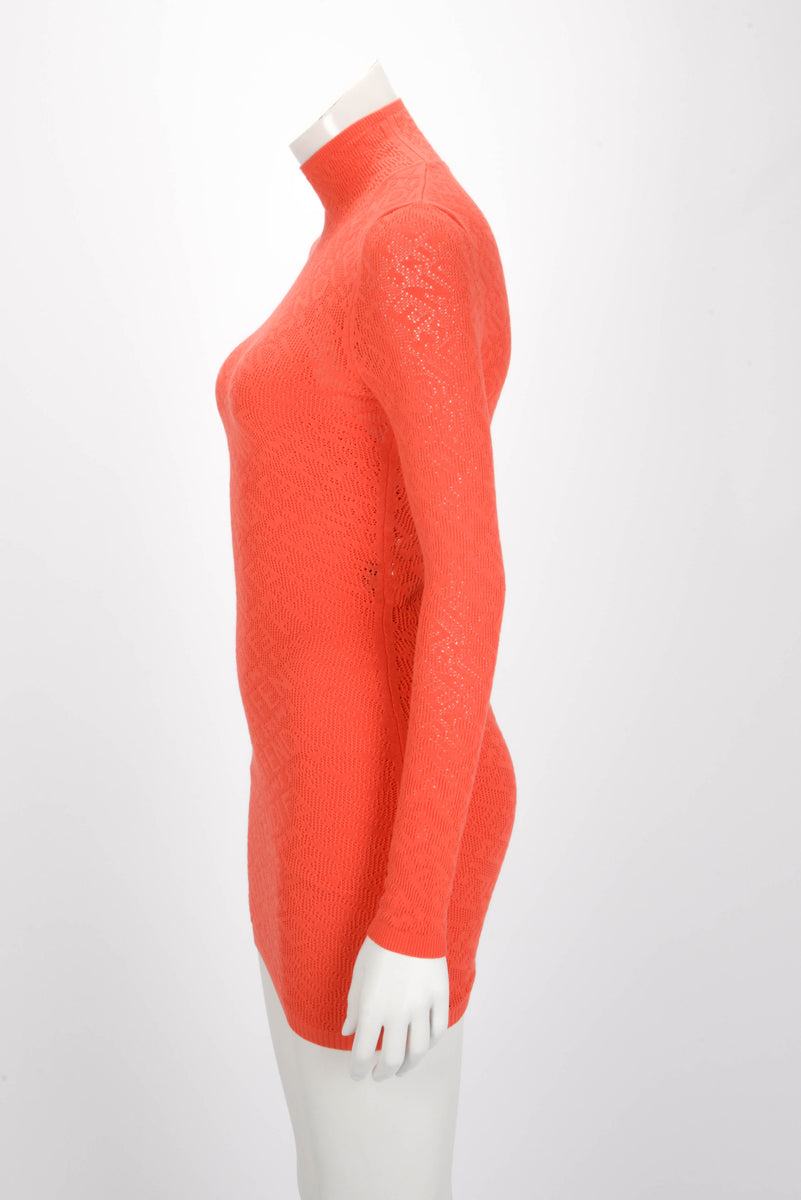 Fendi x Skims Orange Intarsia Knit Turtleneck Dress IT 36