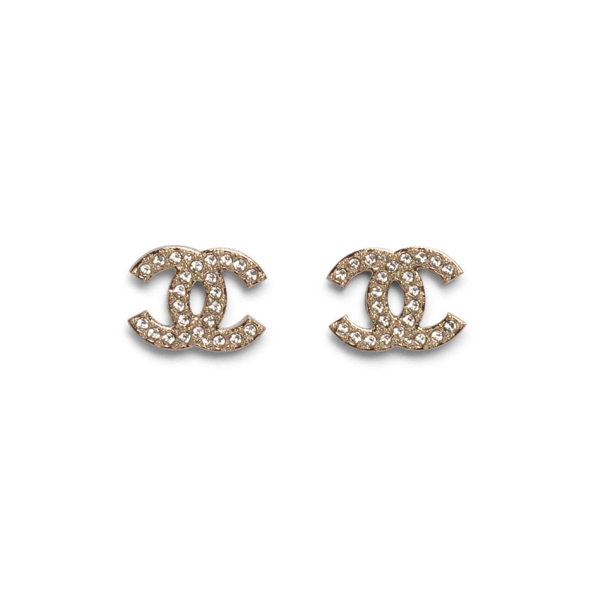 Chanel Light Gold Crystal CC Earrings