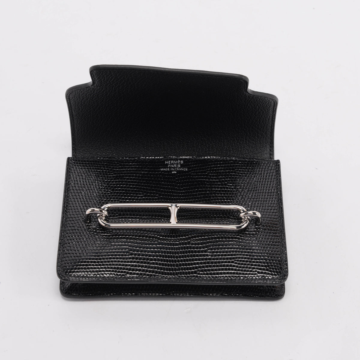 Hermes Noir Shiny Lizard Roulis Slim Wallet