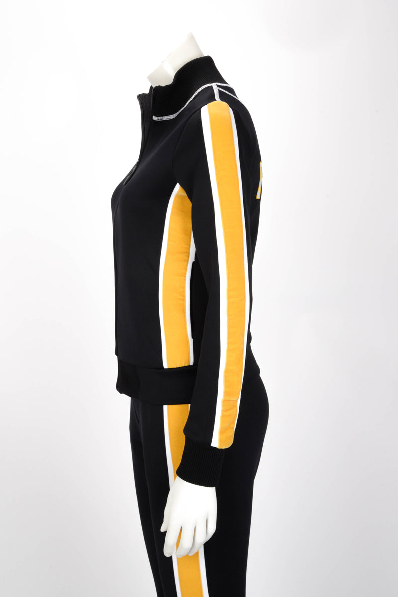 Fendi Black & Yellow Jersey & Velvet Logo Track Jacket IT 38