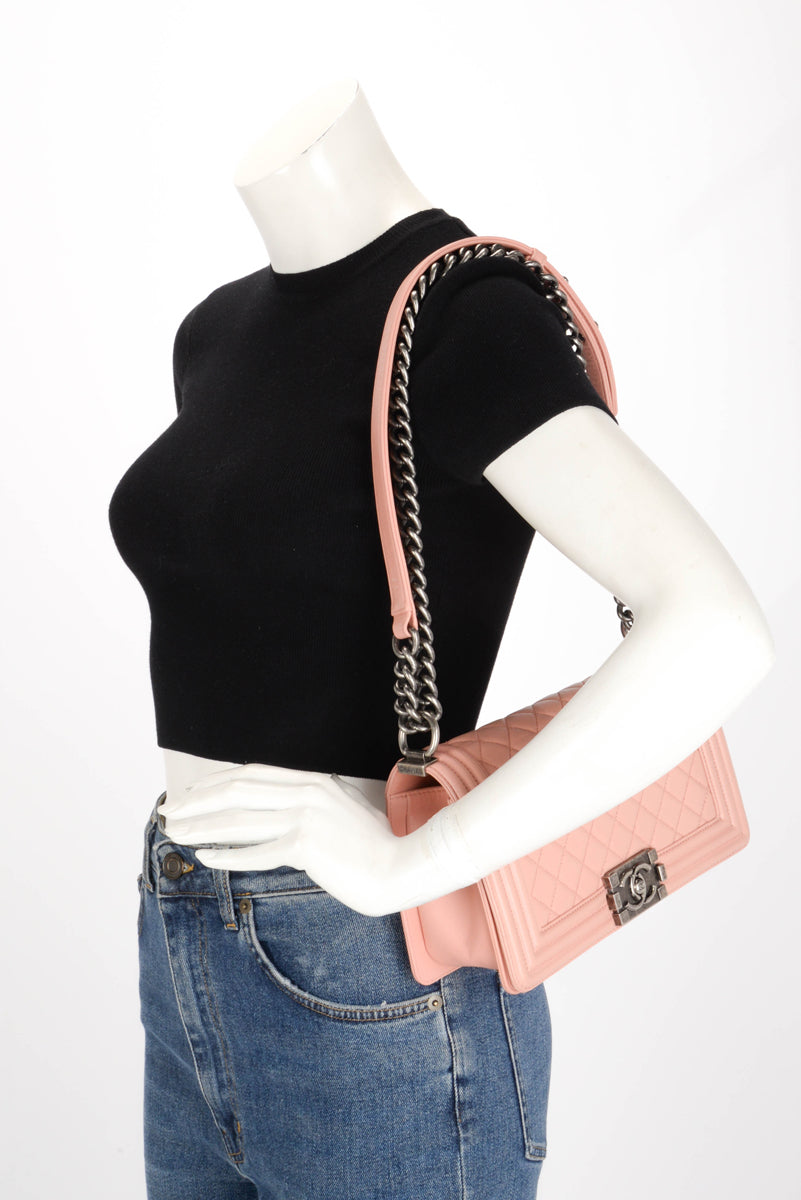 Chanel Light Pink Quilted Calfskin Old Medium Boy Bag