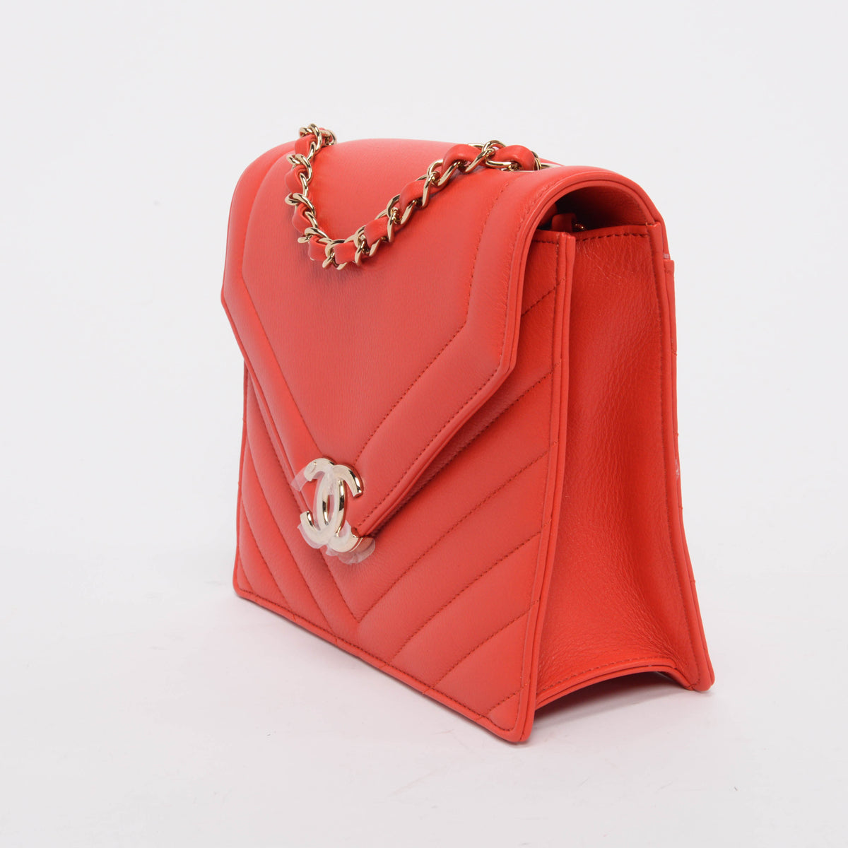 Chanel Red Chevron Calfskin Small Envelope Flap Bag