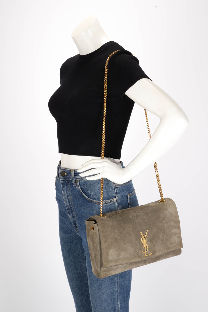 Saint Laurent Khaki Suede Medium Reversible Kate Flap Bag