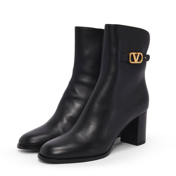 Valentino Black Calfskin V-Logo Ankle Boots 41