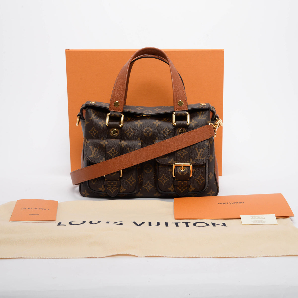 Louis Vuitton Caramel Leather & Monogram Manhattan NM Bag