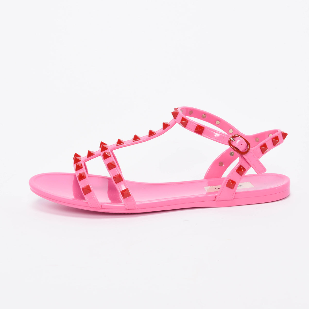 Valentino Pink & Red Rubber Rockstud Jelly Sandals 39