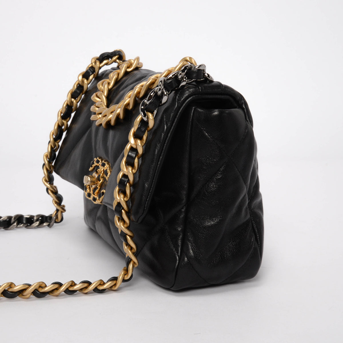 Chanel Black Quilted Goatskin Medium 19 Flap Bag