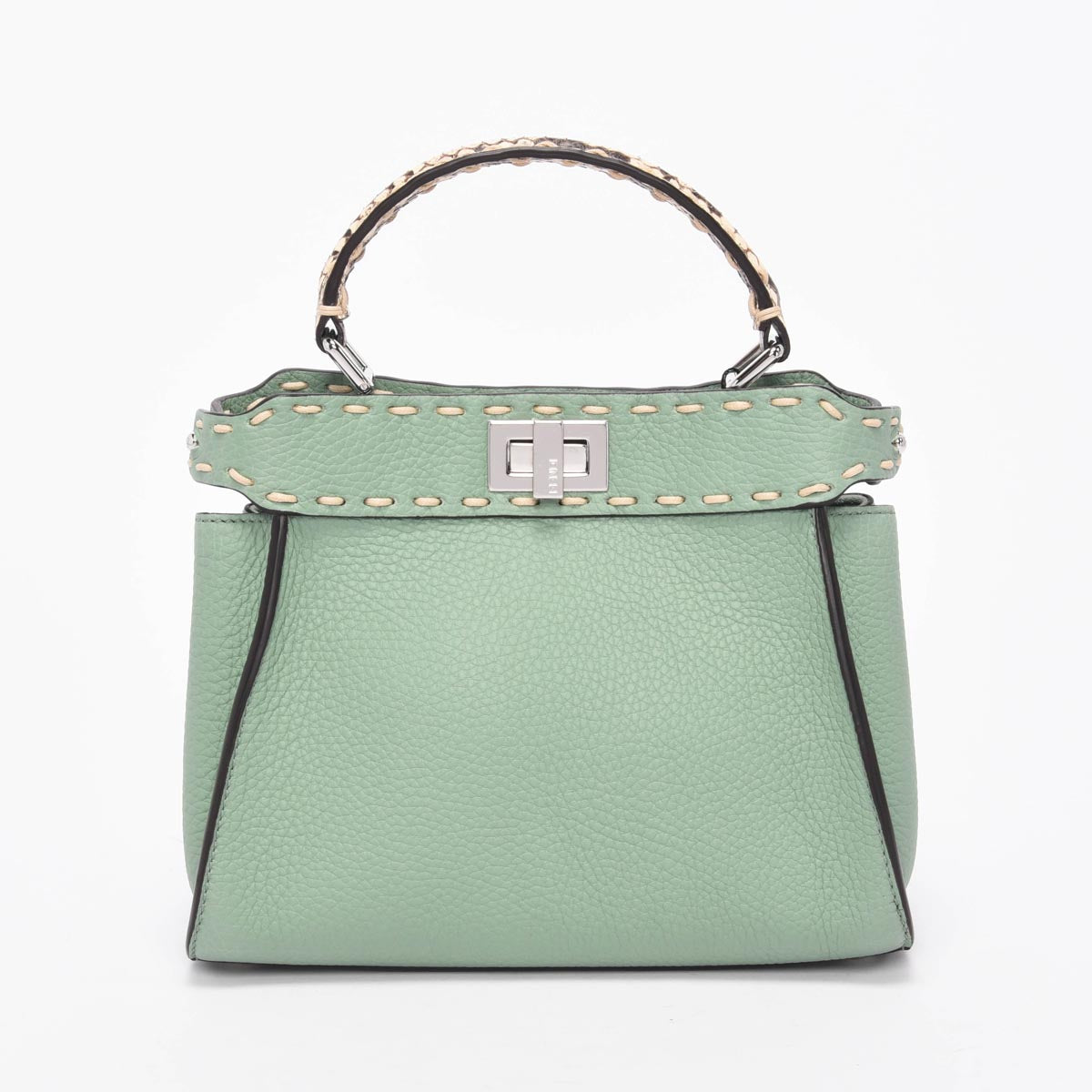 Fendi Mint Selleria Calfskin & Snakeskin Peekaboo Mini Bag