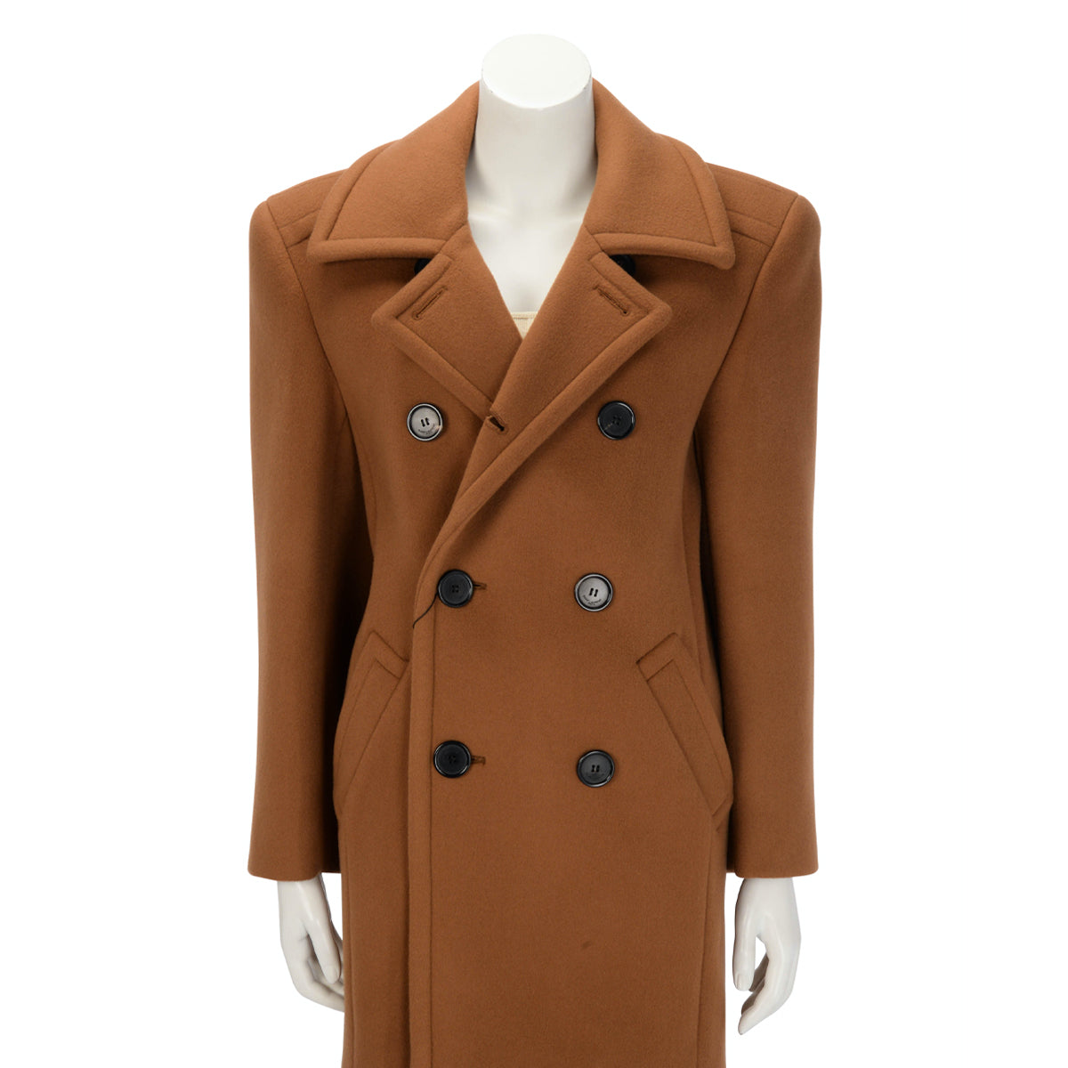 Saint Laurent Camel Wool Double Breasted Coat FR 38