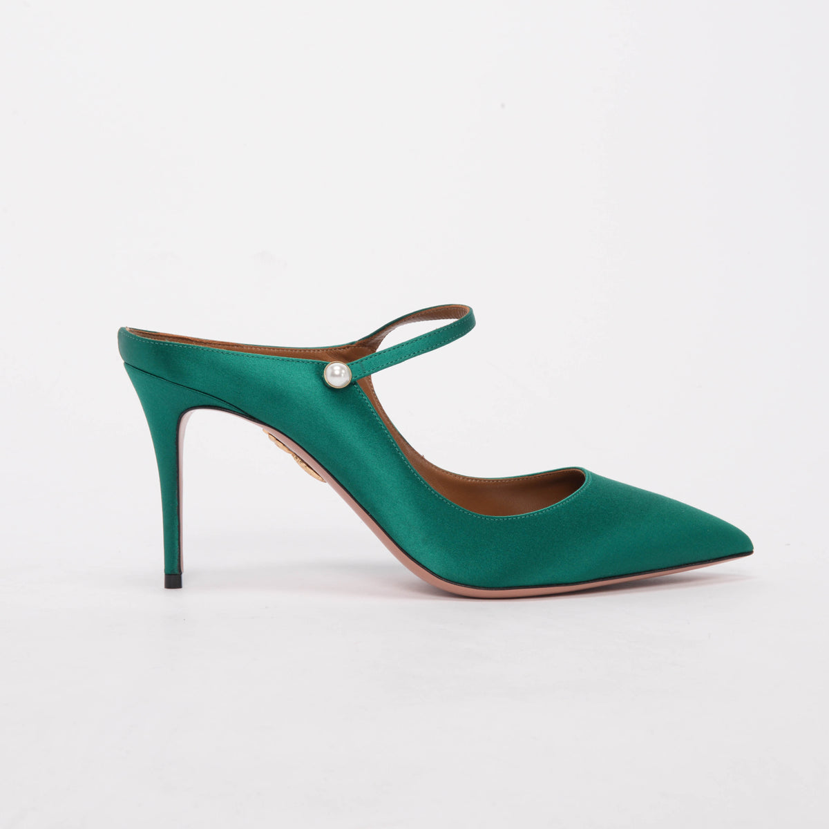 Aquazzura Emerald Green Satin Nolita Mules 41