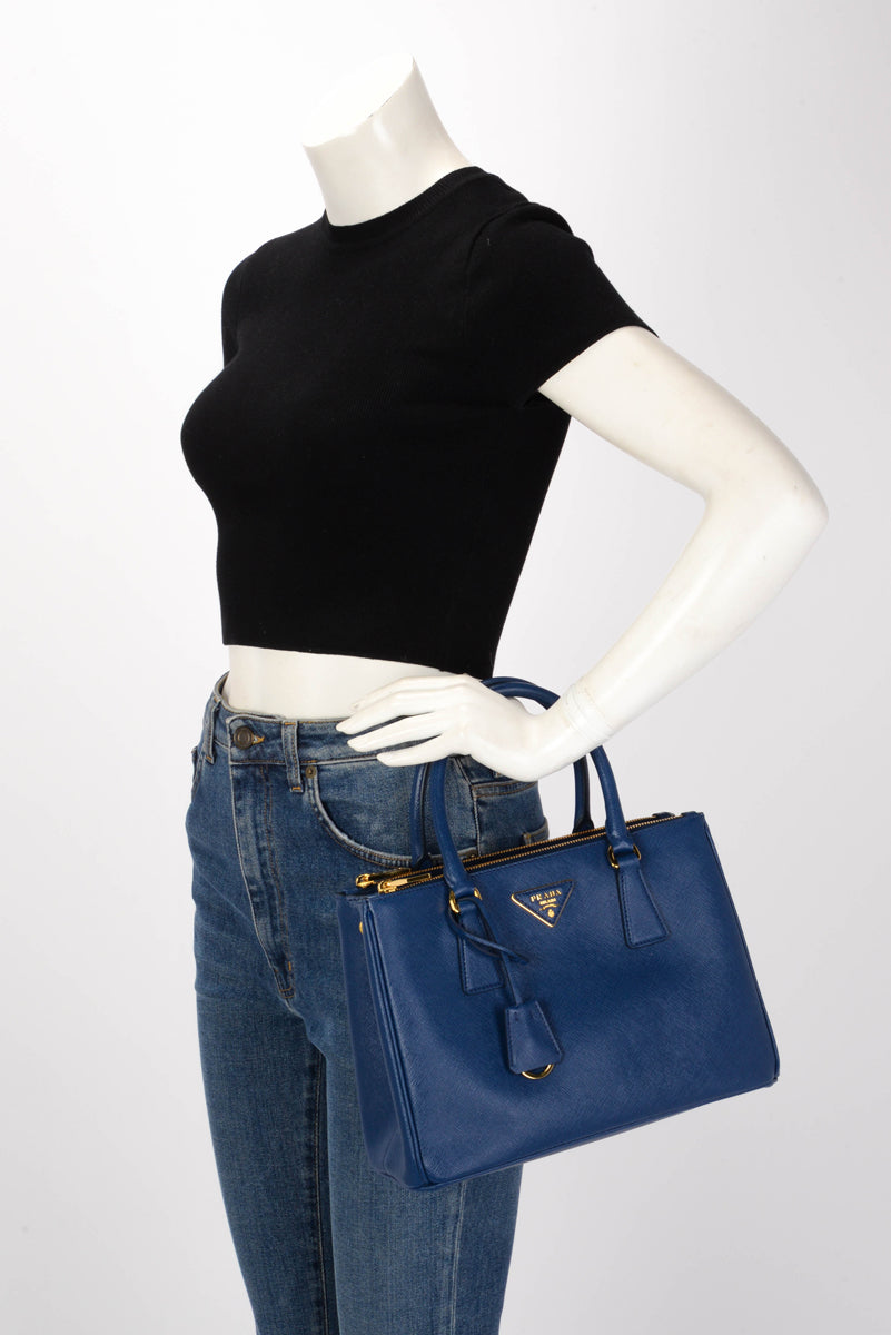 Prada Bluette Saffiano Lux Small Galleria Tote