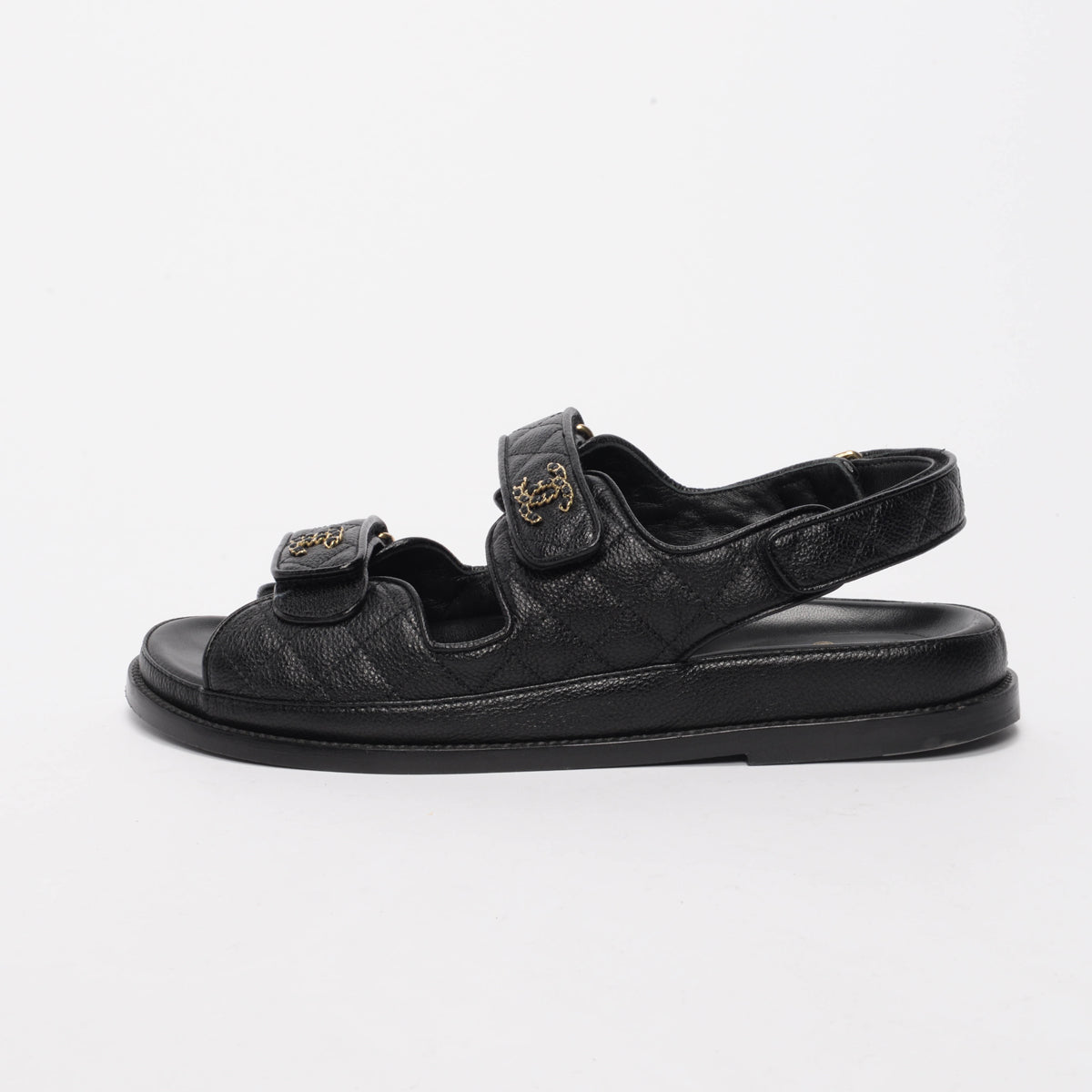 Chanel Black Quilted Caviar Classic Dad Sandals 41.5