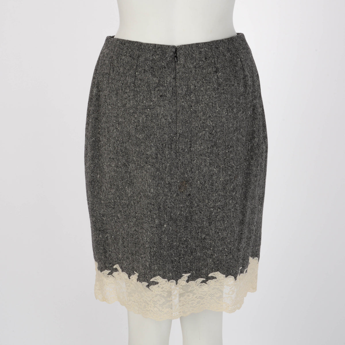 Dior Grey Wool Tweed Lace Trim Jacket & Skirt FR 40