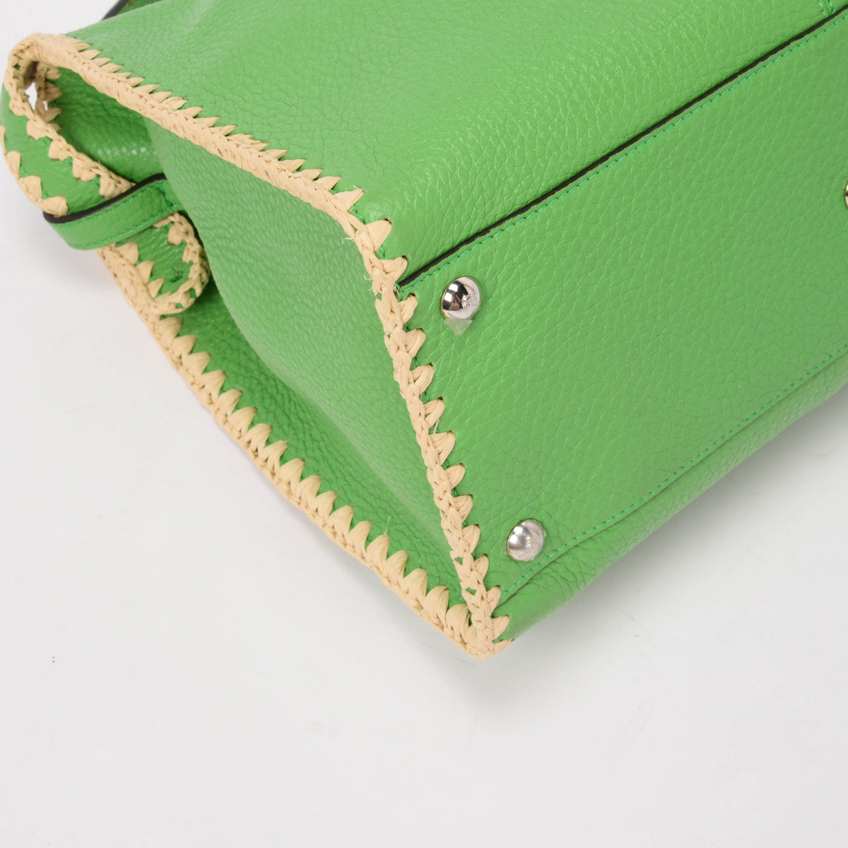 Fendi Lime Calfskin & Raffia Medium Peekaboo X-Lite Bag