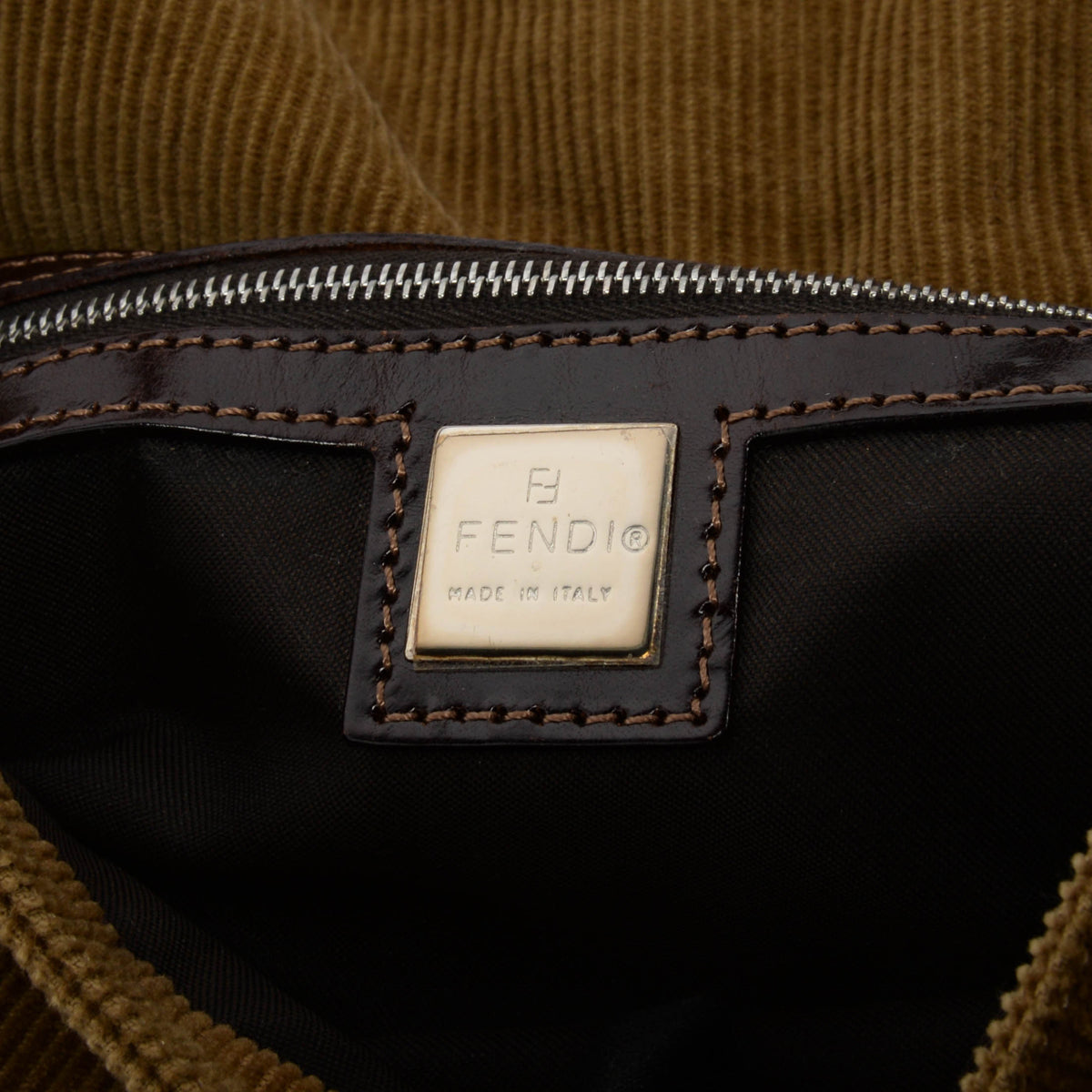 Fendi Camel Corduroy Baguette Bag