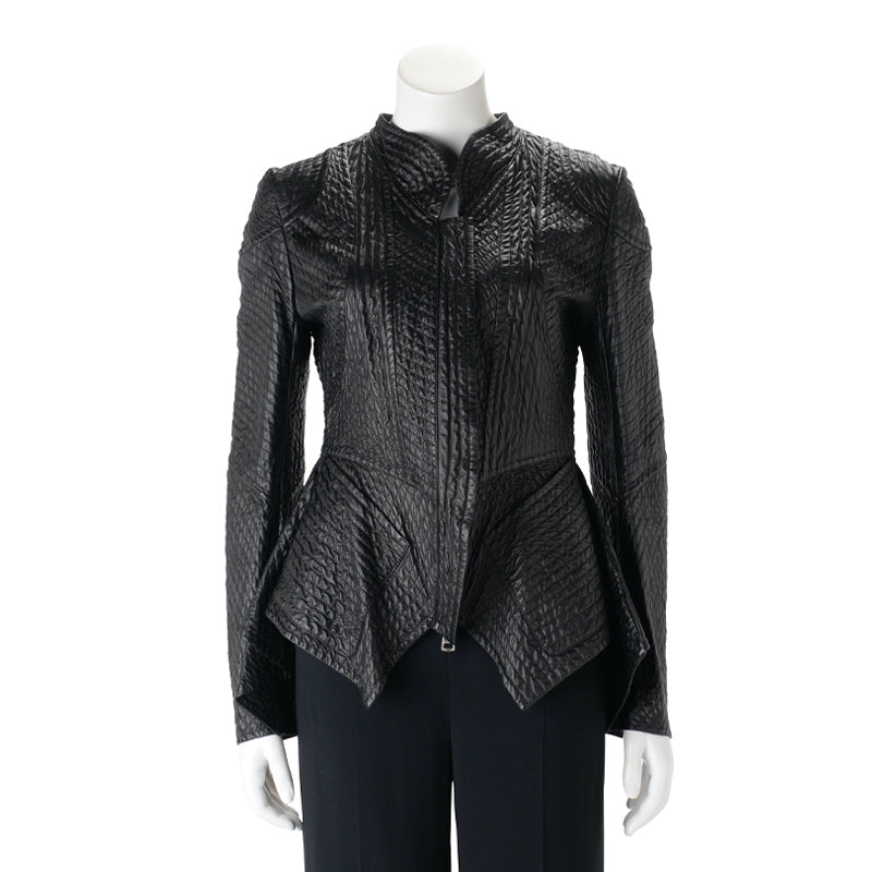 Celine Black Lambskin Quilted Peplum Jacket FR 44