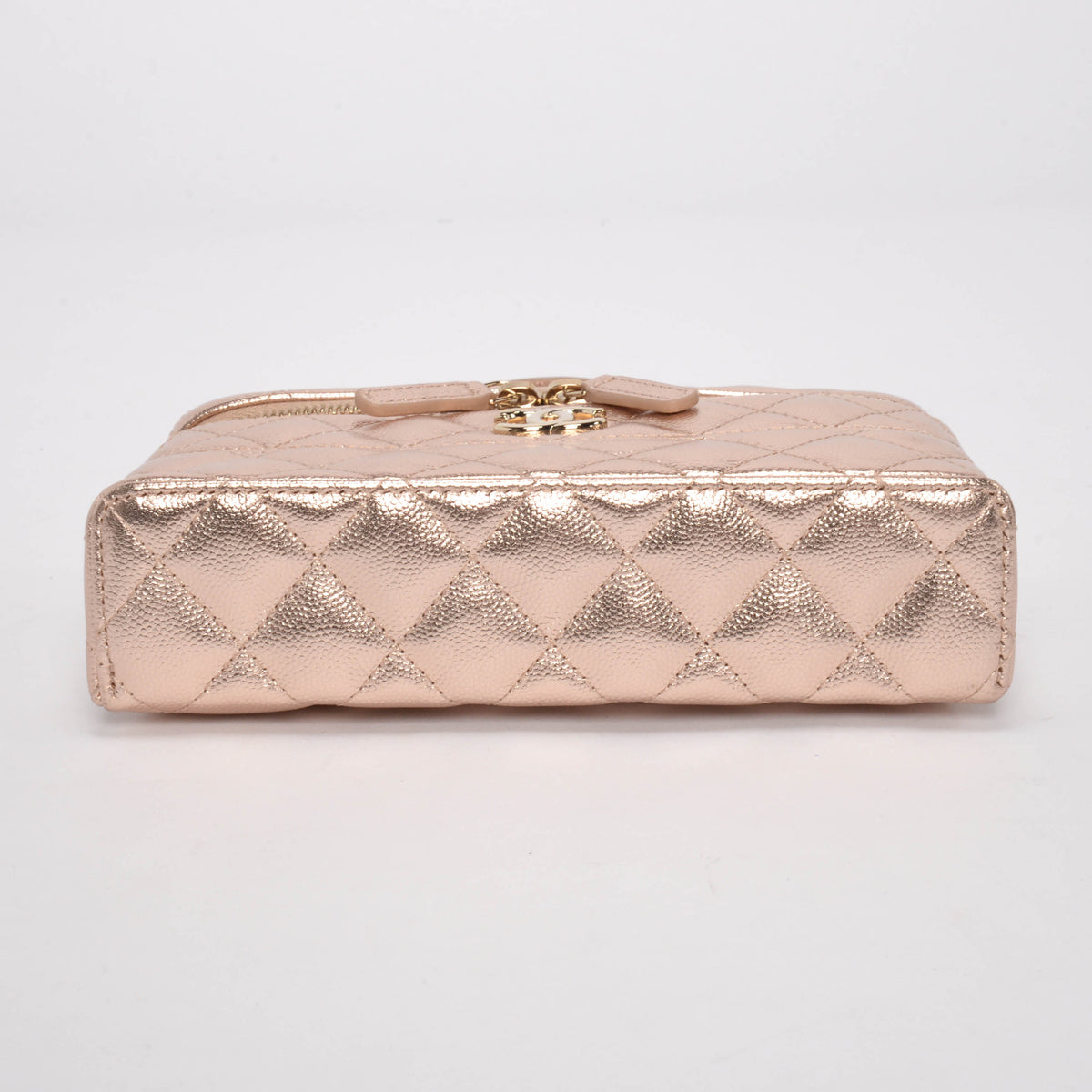 Chanel Rose Gold Quilted Caviar Top Handle Slim Vanity Case