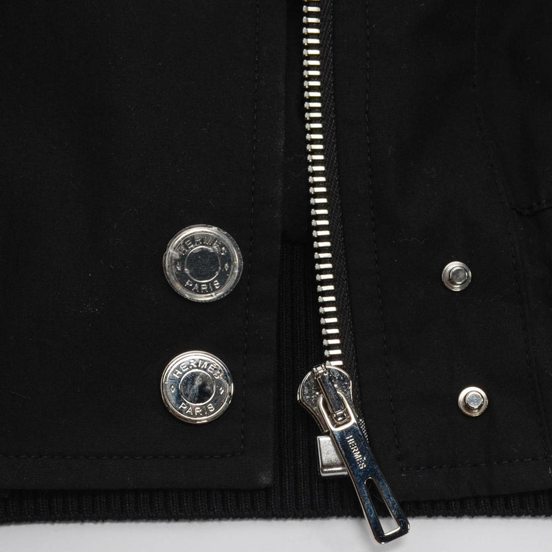 Hermes Black Cotton & Lambskin Embroidered Bomber Jacket FR 38 - Blue Spinach