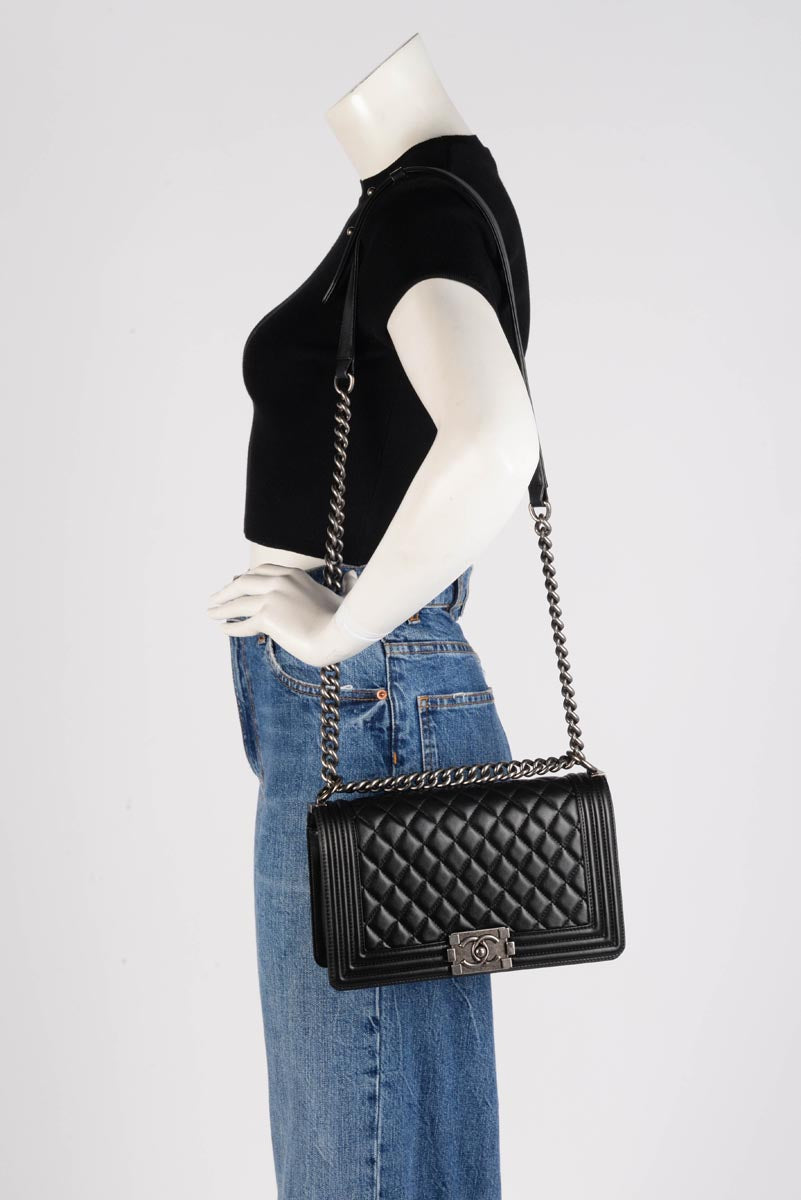 Chanel Black Quilted Lambskin New Medium Boy Bag