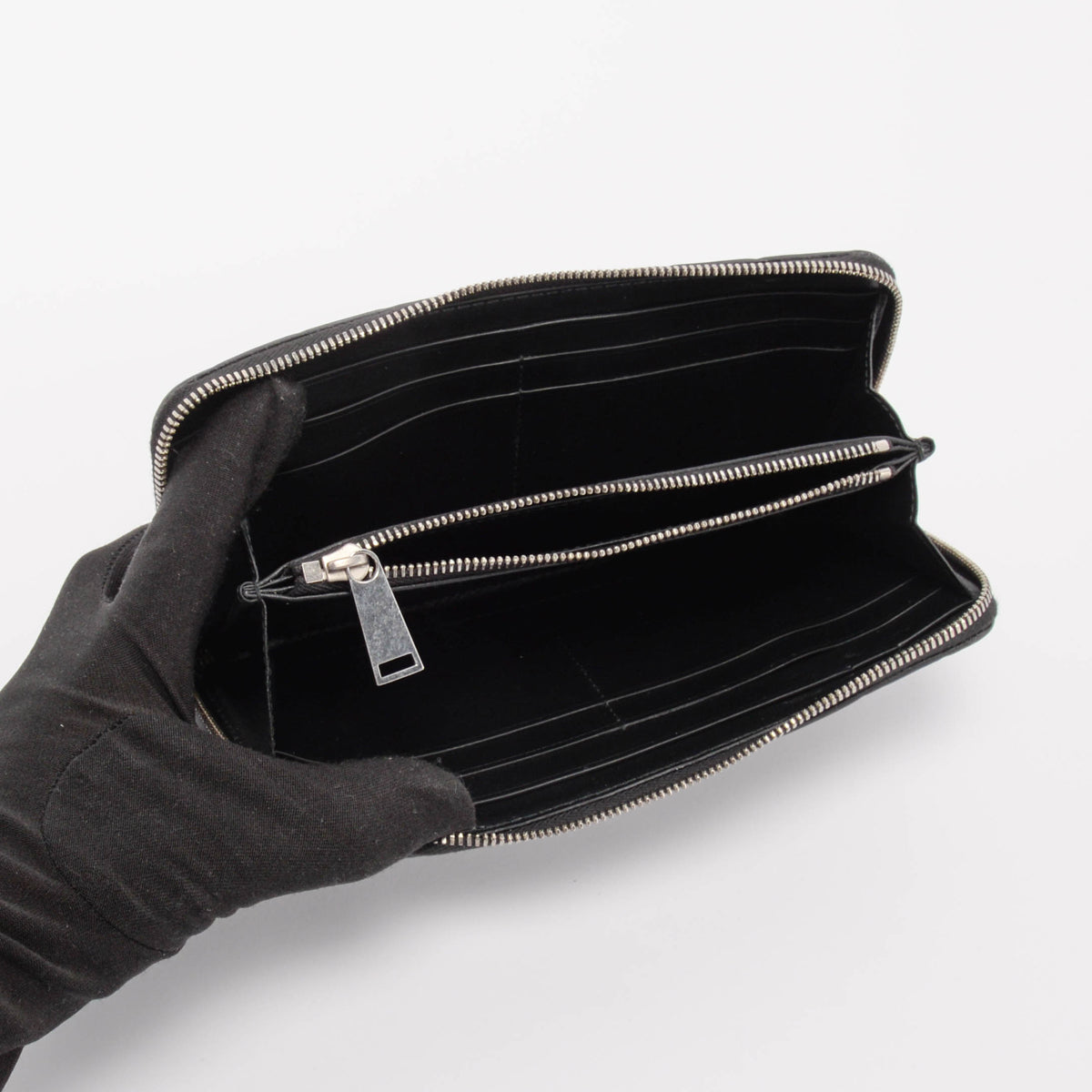 Bottega Veneta Black Intrecciato Zip Around Wallet