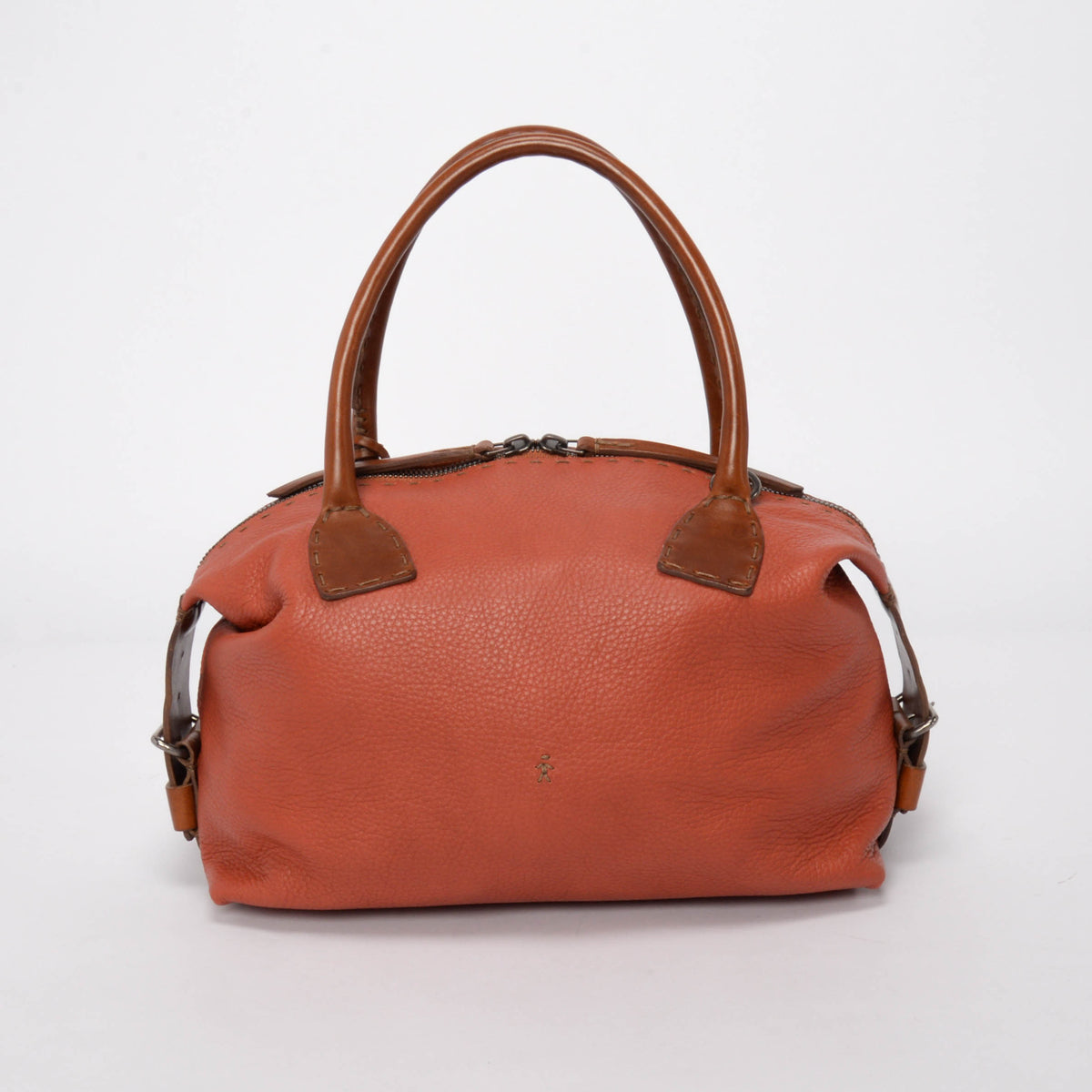 Henry Beguelin Brick and Tan Calfskin Top Stitched Shoulder Bag