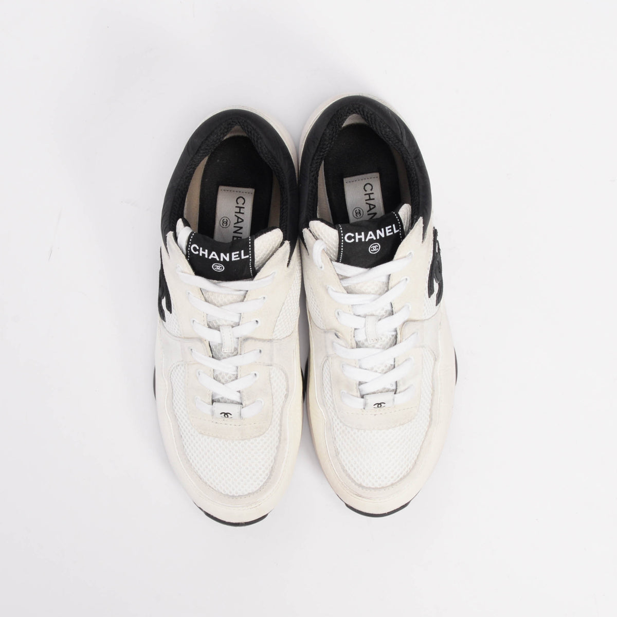 Chanel White & Black Mixed Fibers CC Sneakers 42