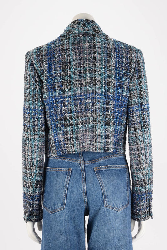 Chanel Blue Fantasy Tweed Cropped Jacket FR 40 - Blue Spinach