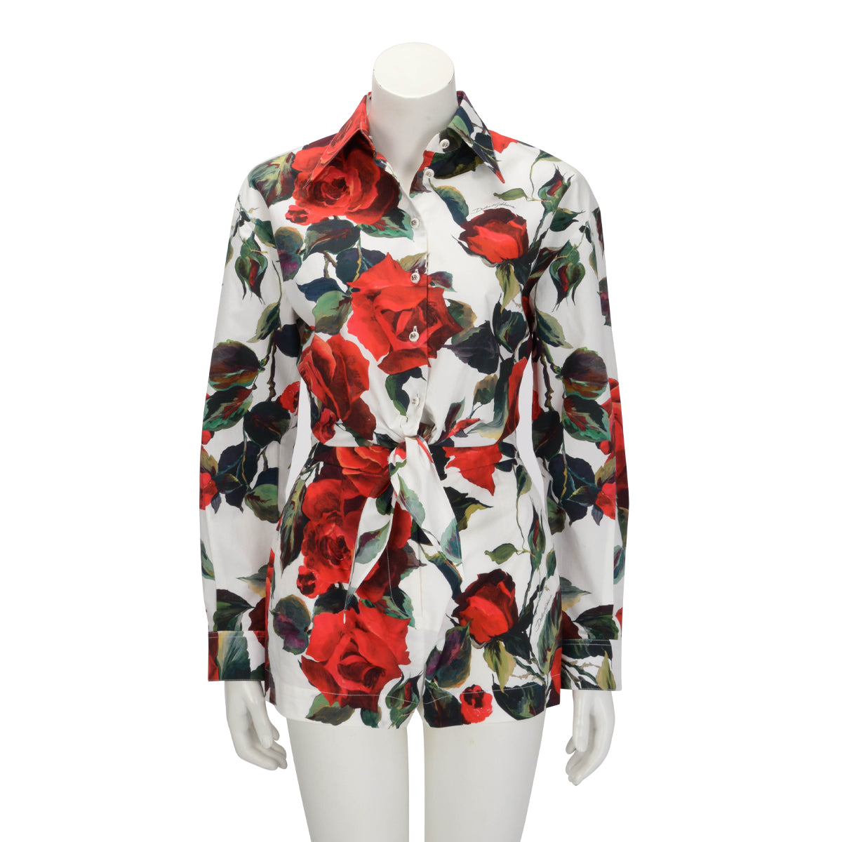 Dolce & Gabbana White Cotton Rose Print Shirt & Shorts 38