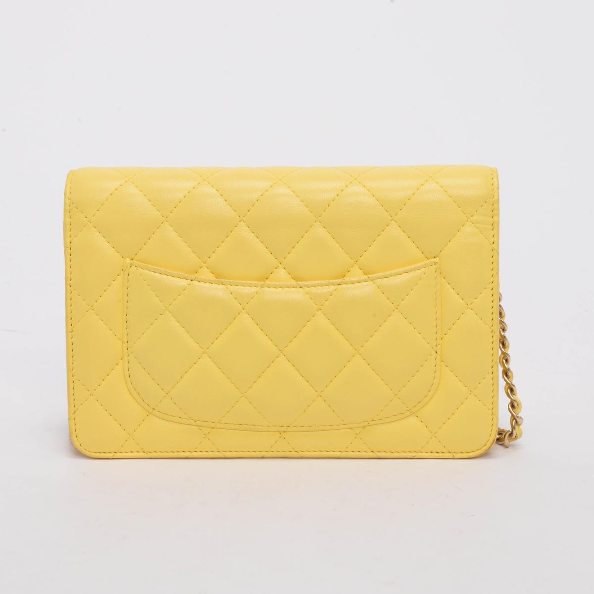 Chanel Yellow Quilted Lambskin Classic Wallet On Chain