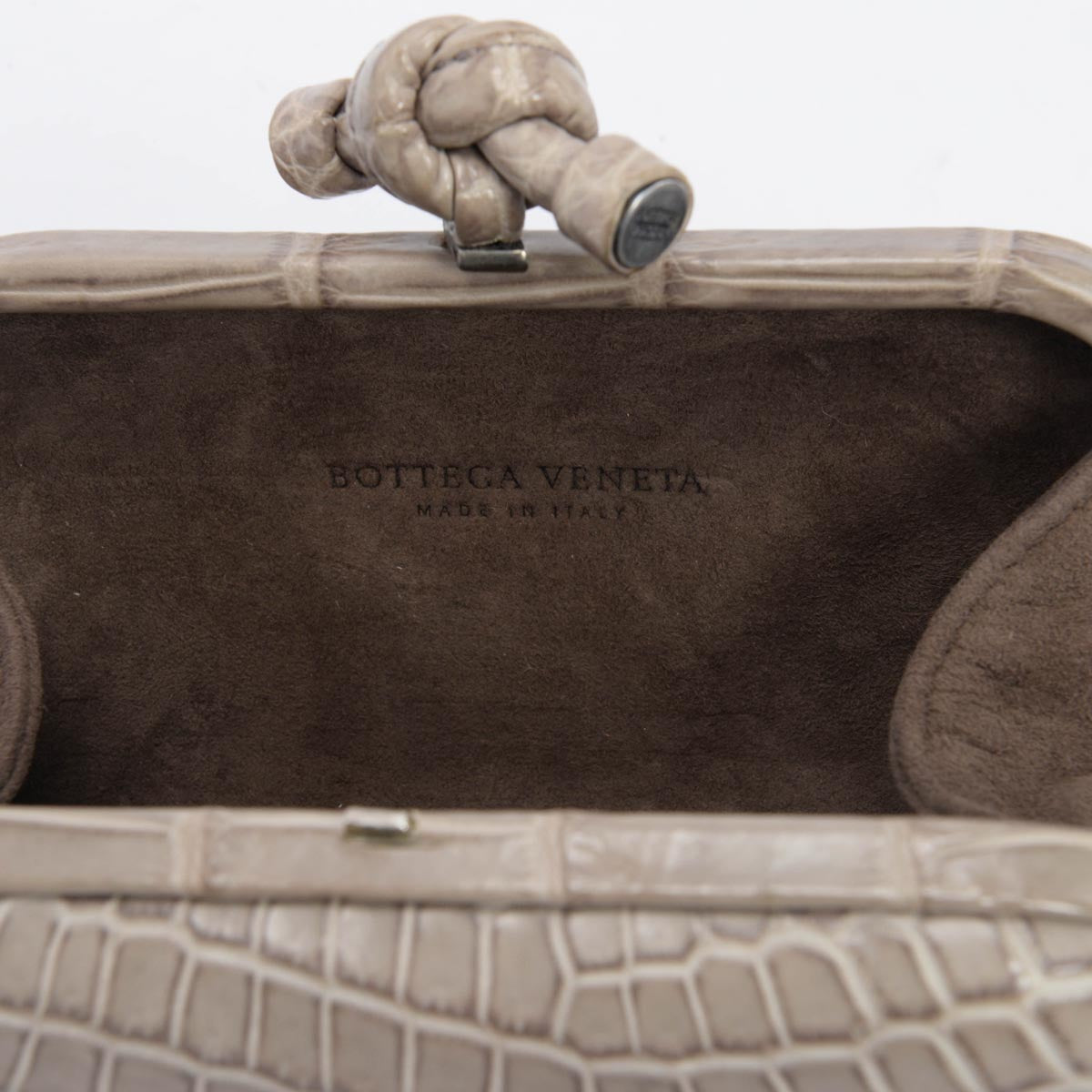 Bottega Veneta Stone Crocodile Knot Clutch