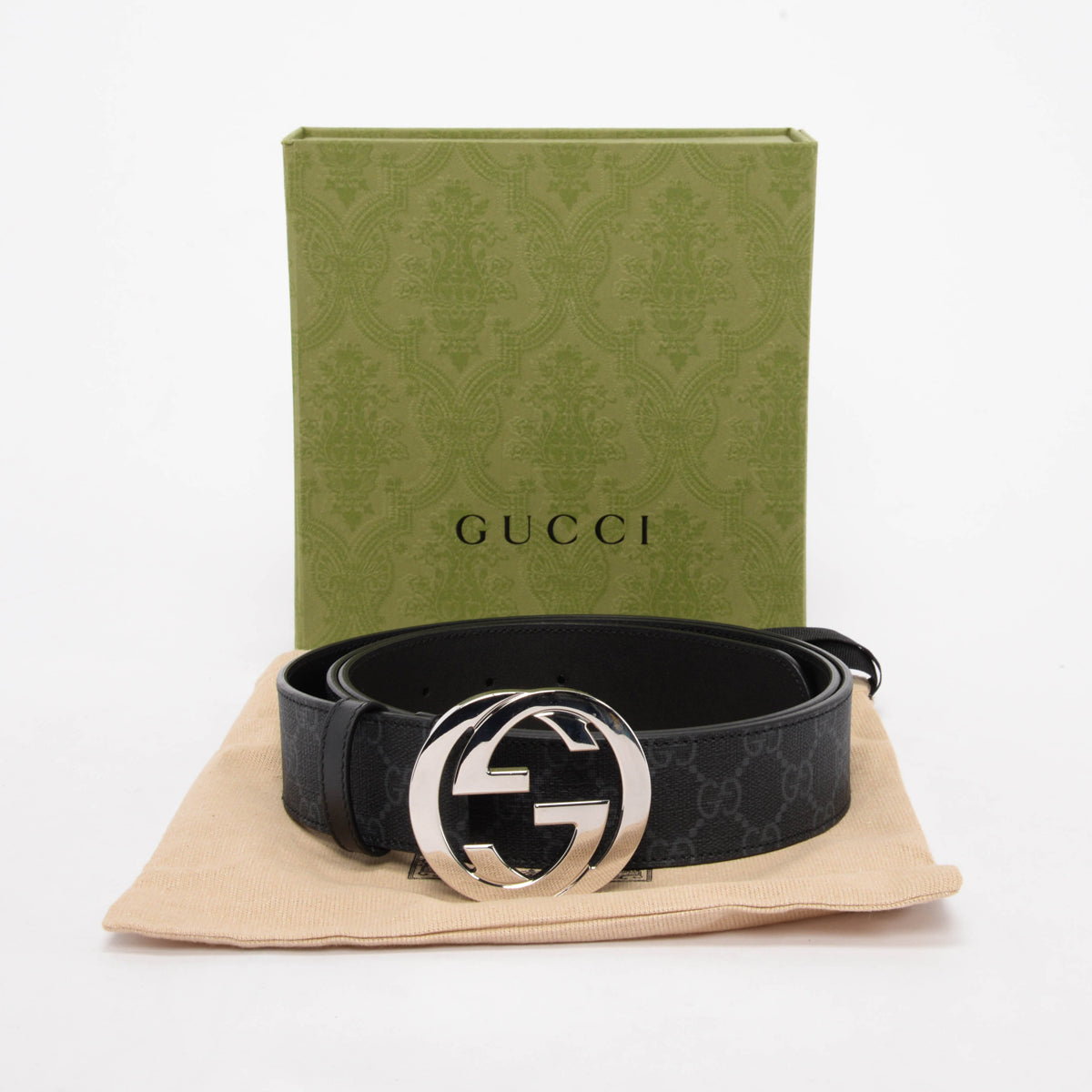 Gucci Black GG Supreme G Buckle Belt