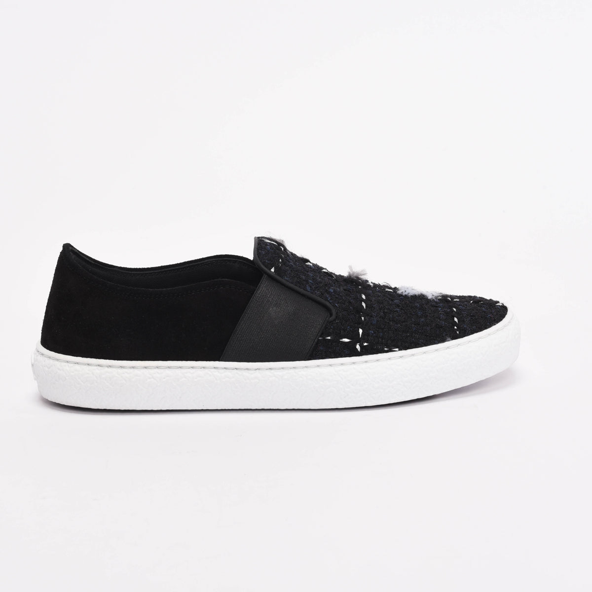 Chanel Black Tweed Slip-On Sneakers 37.5