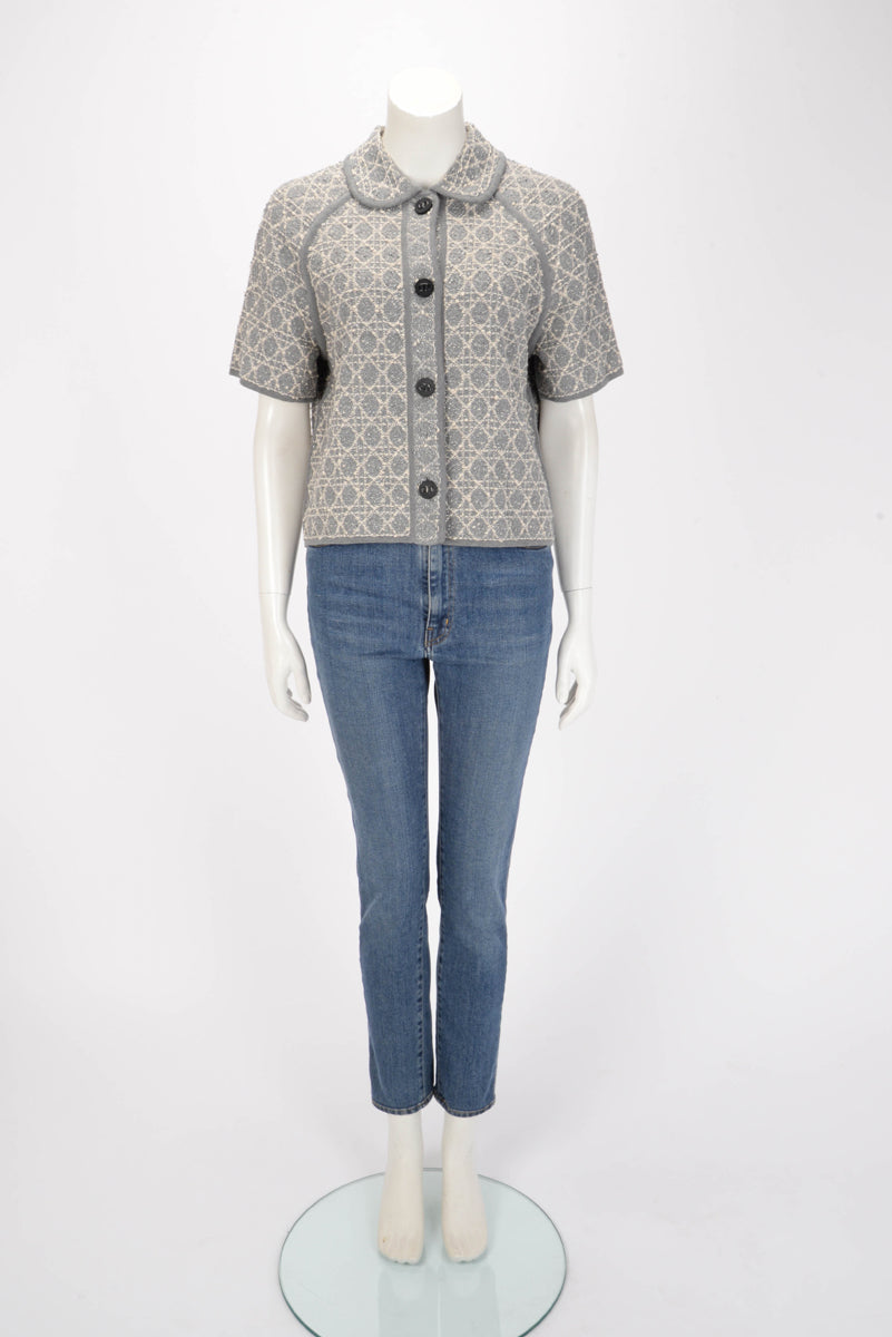 Dior Grey Tweed Knit Macrocannage Short-Sleeved Jacket FR 42