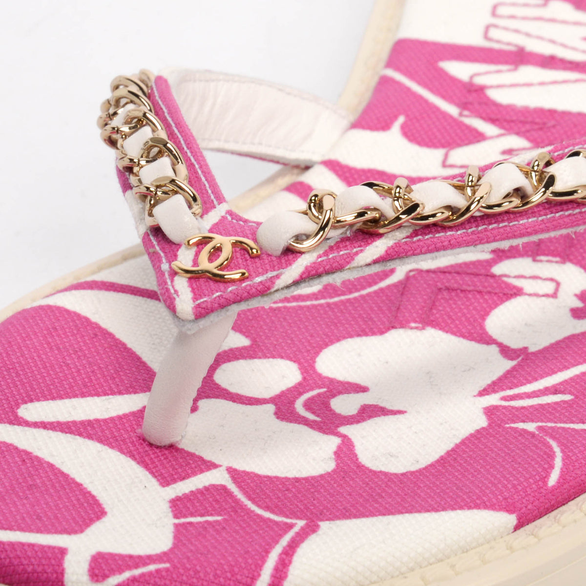 Chanel Magenta Beach Canvas CC Chain Thong Sandals 38