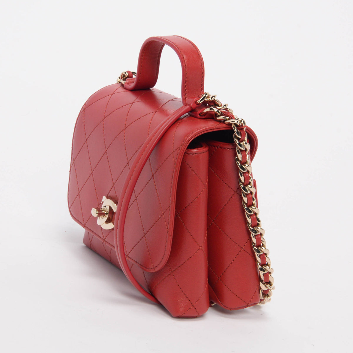 Chanel Red Quilted Calfskin Small Double Pocket Bag