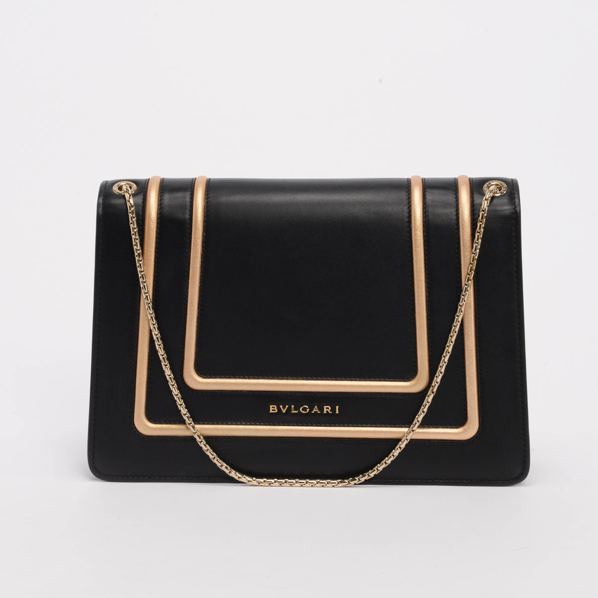 Bulgari Black & Gold Calfskin Serpenti Graphic Frame Bag