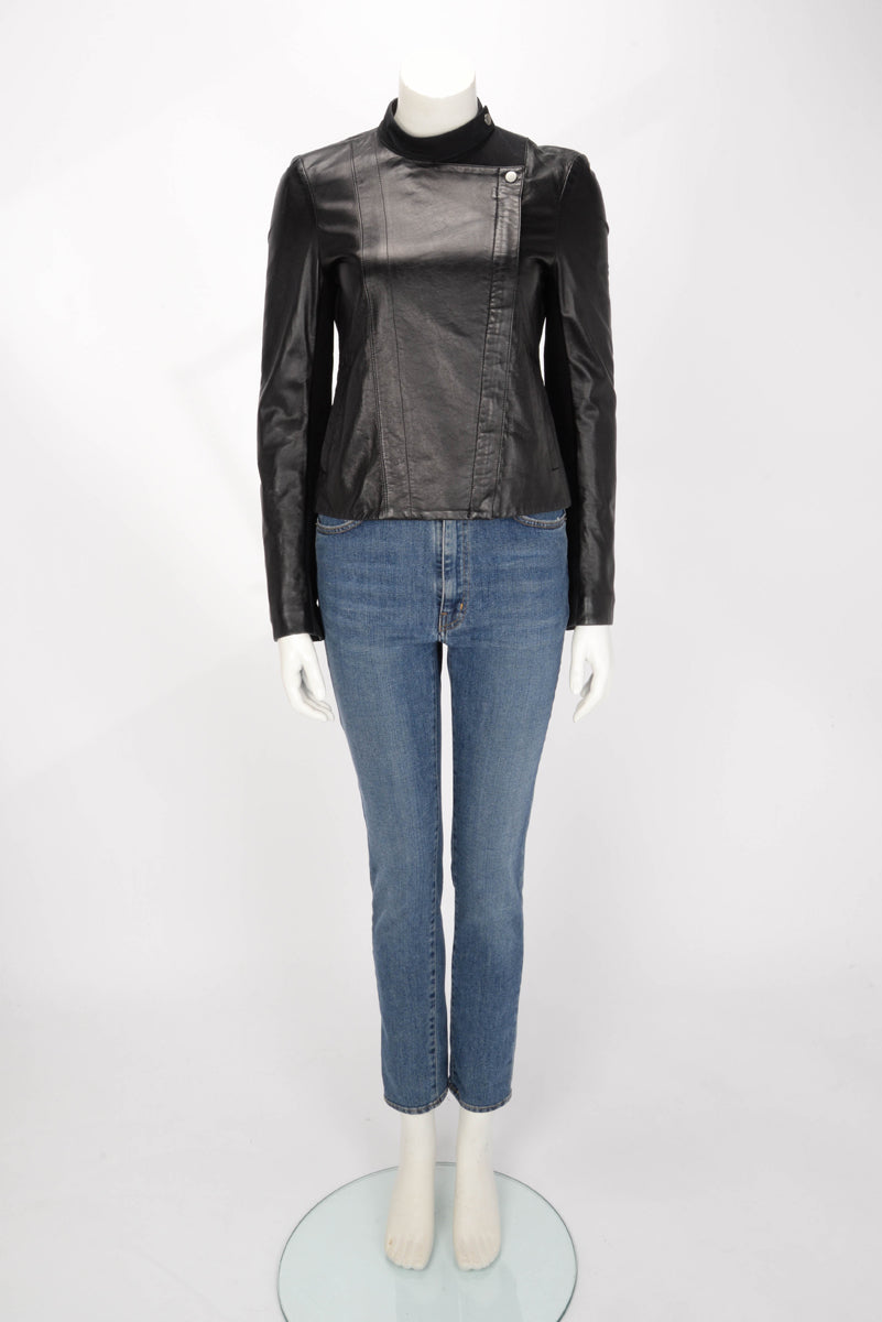 The Row Black Lambskin & Gabardine Biker Jacket US 2