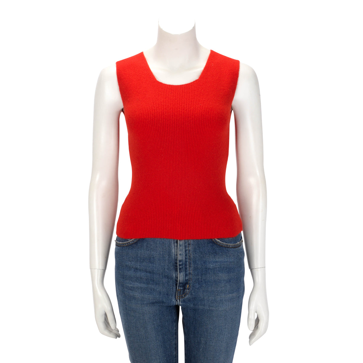 Chanel Red Ribbed Cashmere Knit Top FR 42