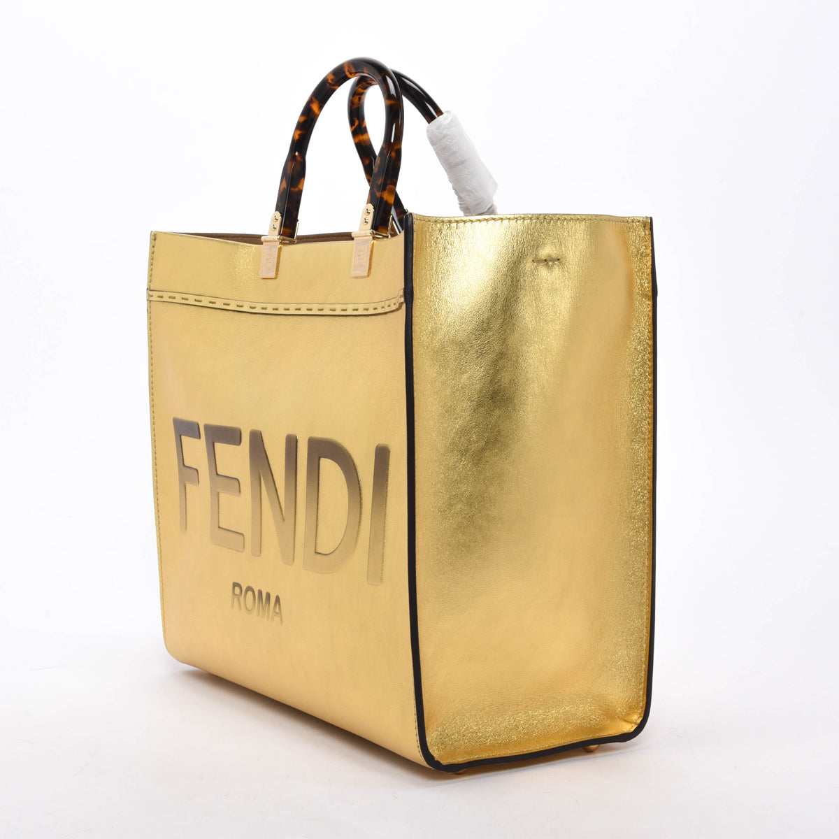 Fendi Gold Metallic Leather Medium Sunshine Tote