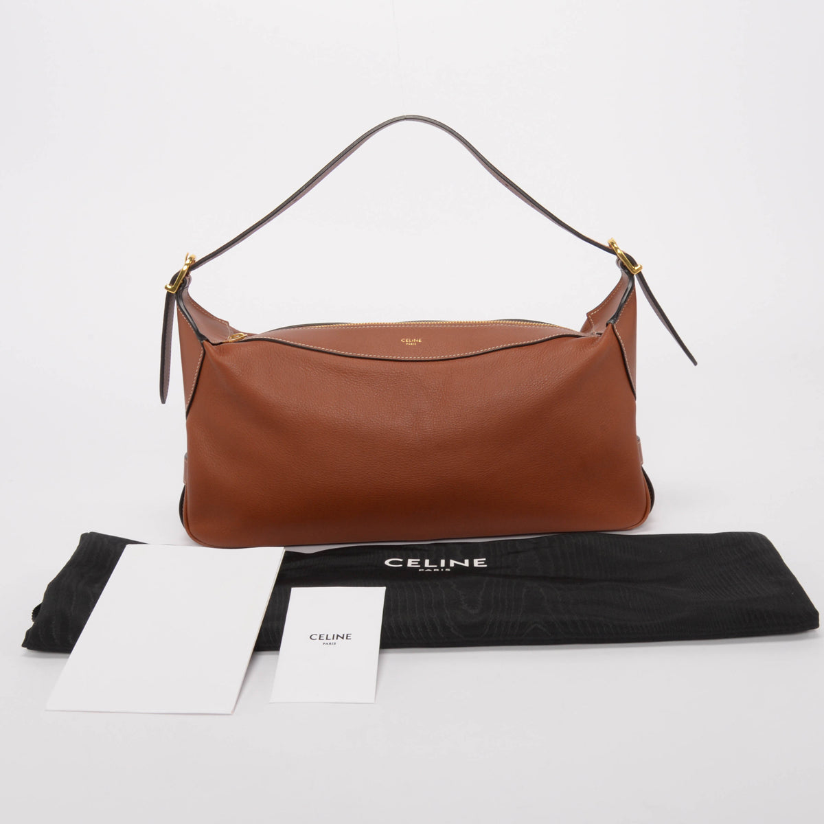 Celine Tan Grained Calfskin Medium Romy Shoulder Bag