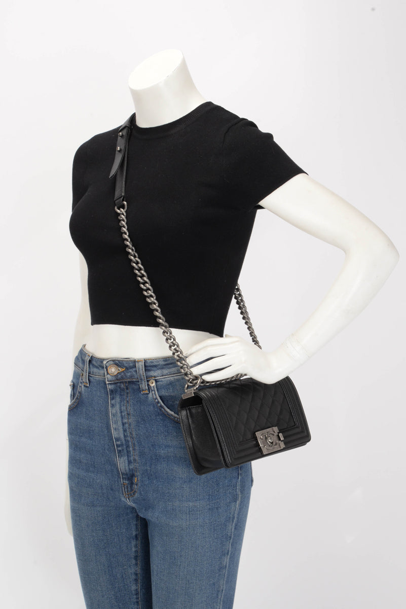 Chanel Black Quilted Caviar Small Boy Shoulder Bag