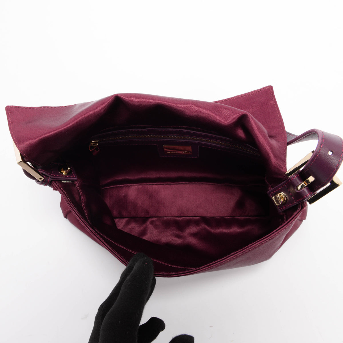 Fendi Burgundy Satin Crystal Baguette Bag