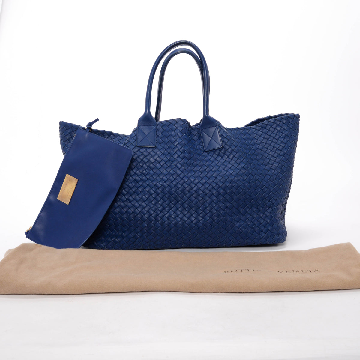 Bottega Veneta Cobalt Intrecciato Leather Large Cabat Tote