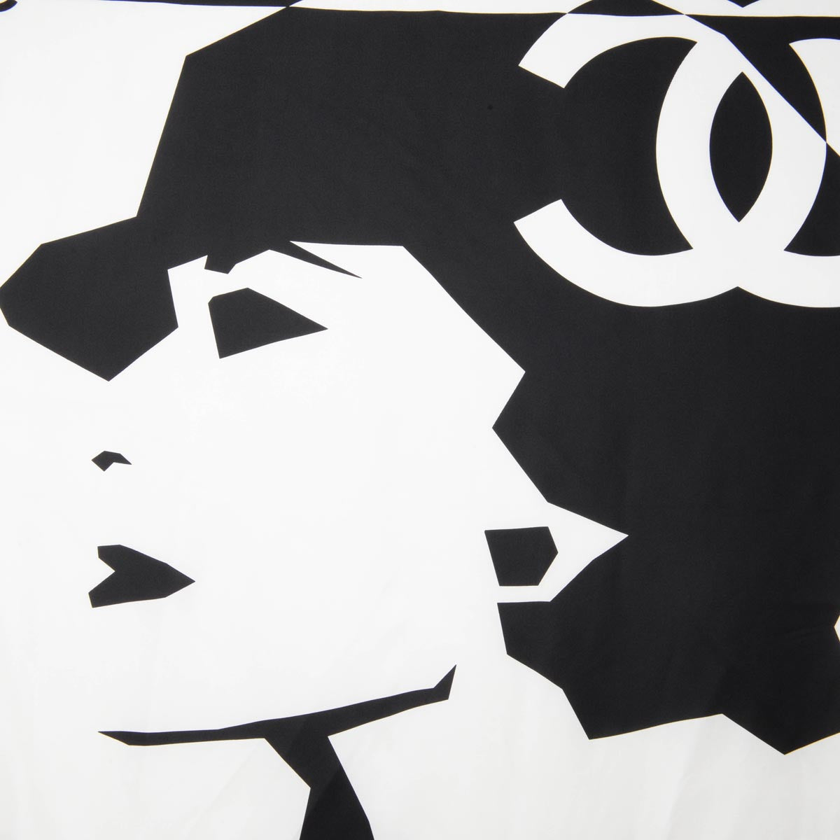 Chanel Black & White Silk CC Coco Mademoiselle Scarf